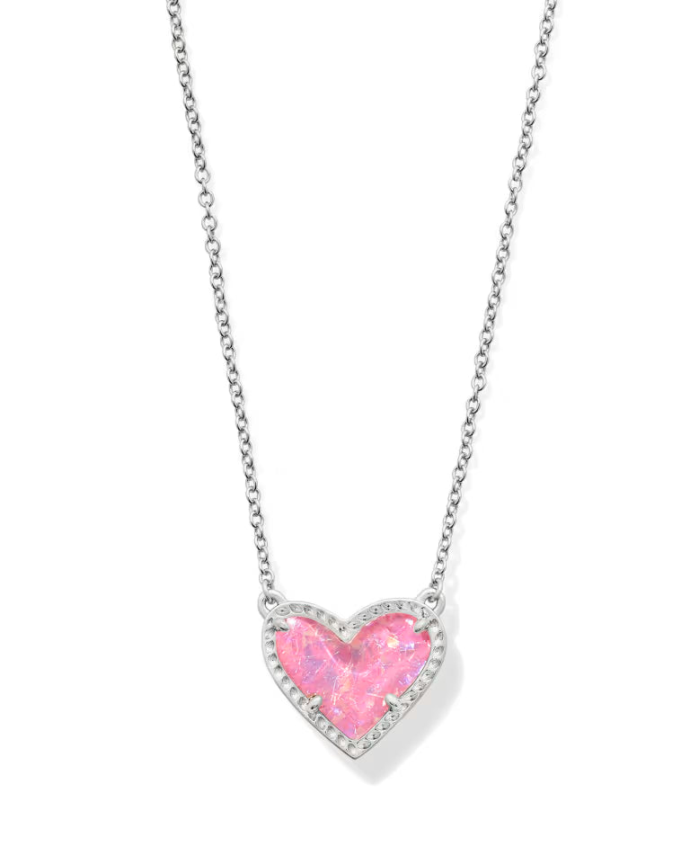 Ari Heart Silver Pendant Necklace - Pink Iridescent