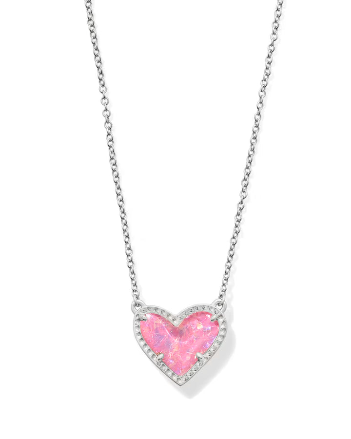 Ari Heart Silver Pendant Necklace - Pink Iridescent