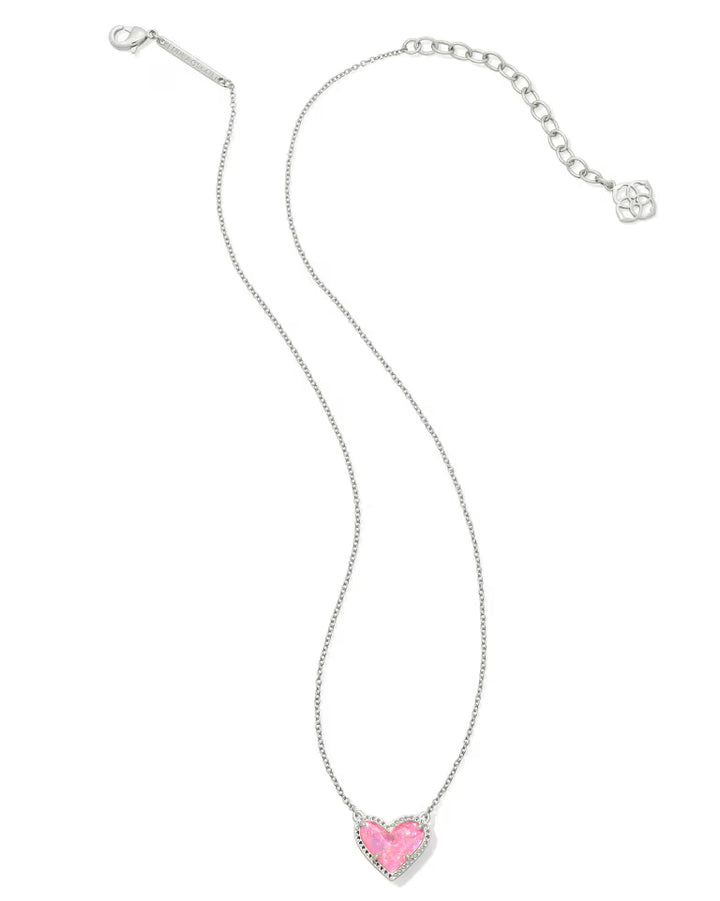 Ari Heart Silver Pendant Necklace - Pink Iridescent