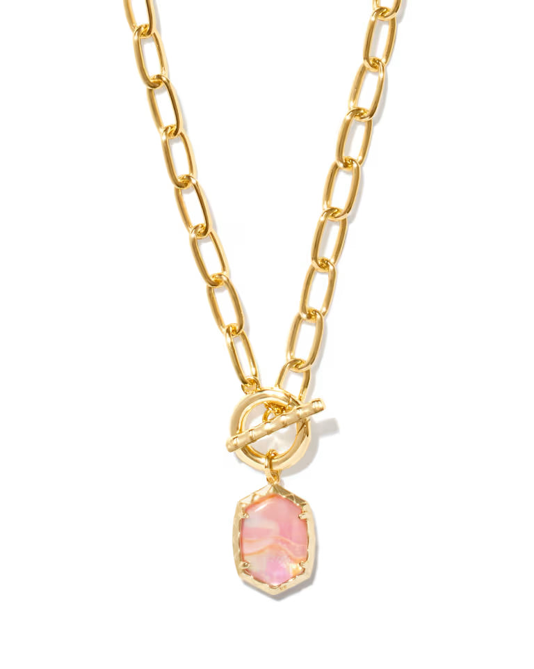 Daphne Convertible Gold Link and Chain Necklace - Light Pink Iridescent Abalone