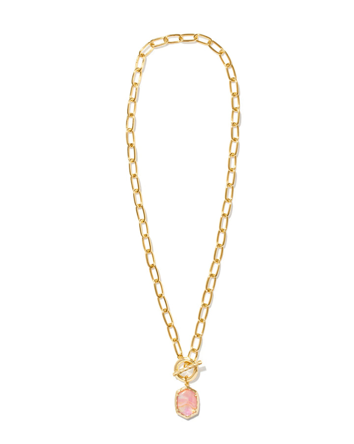 Daphne Convertible Gold Link and Chain Necklace - Light Pink Iridescent Abalone