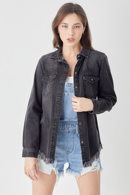 Frayed Hem Denim Shirt