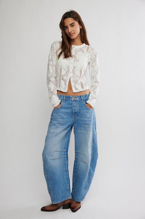 We The Free Good Luck Mid-Rise Barrel Jeans - Ultra Light Beam