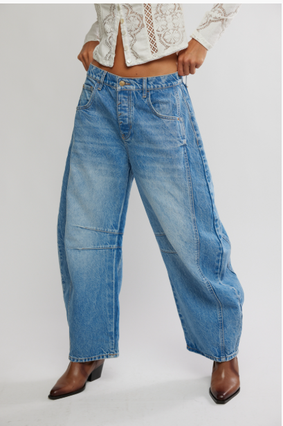 We The Free Good Luck Mid-Rise Barrel Jeans - Ultra Light Beam