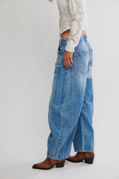 We The Free Good Luck Mid-Rise Barrel Jeans - Ultra Light Beam