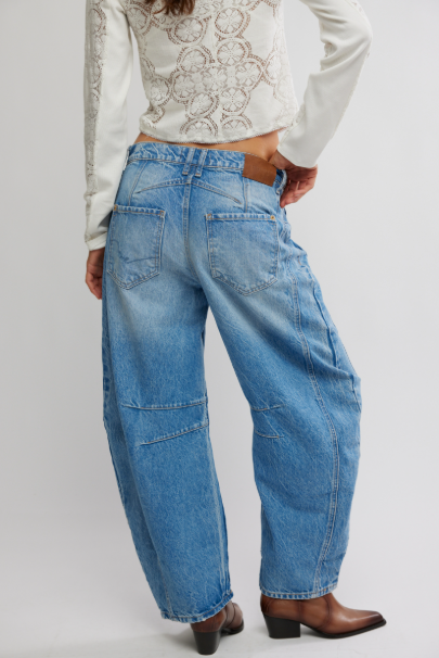 We The Free Good Luck Mid-Rise Barrel Jeans - Ultra Light Beam