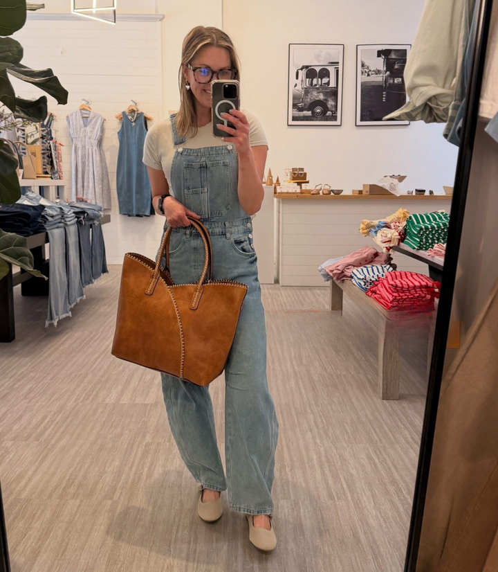 Barrel-Leg Denim Overalls