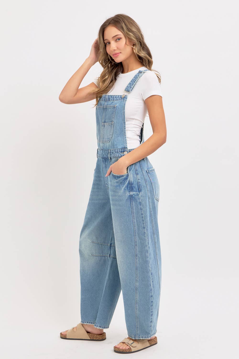 Barrel-Leg Denim Overalls