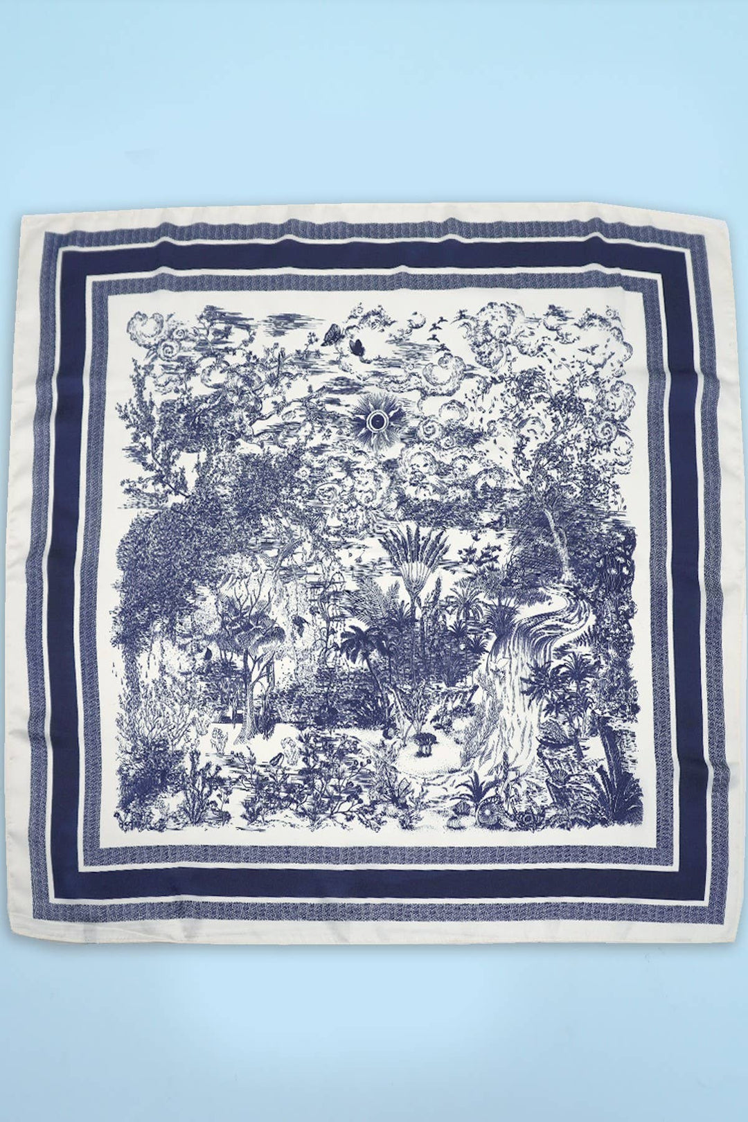 Blue Trim Print Bandana Scarf