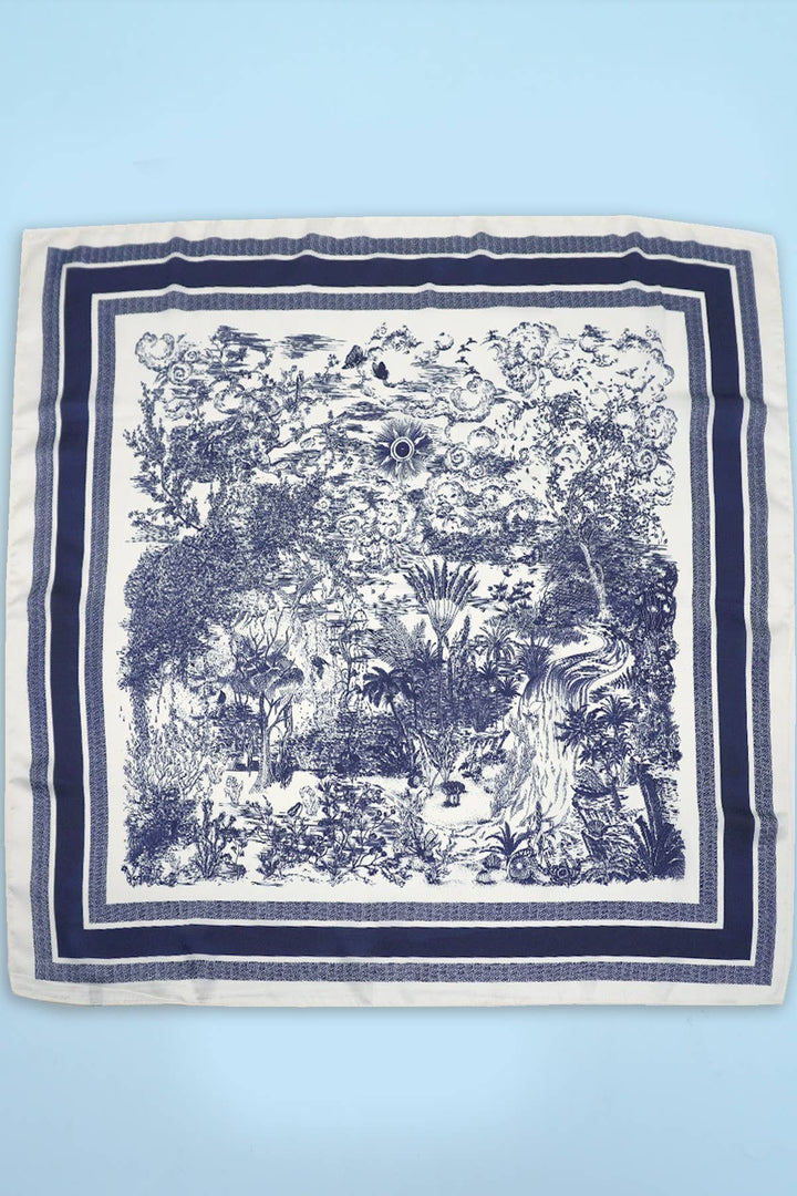 Blue Trim Print Bandana Scarf
