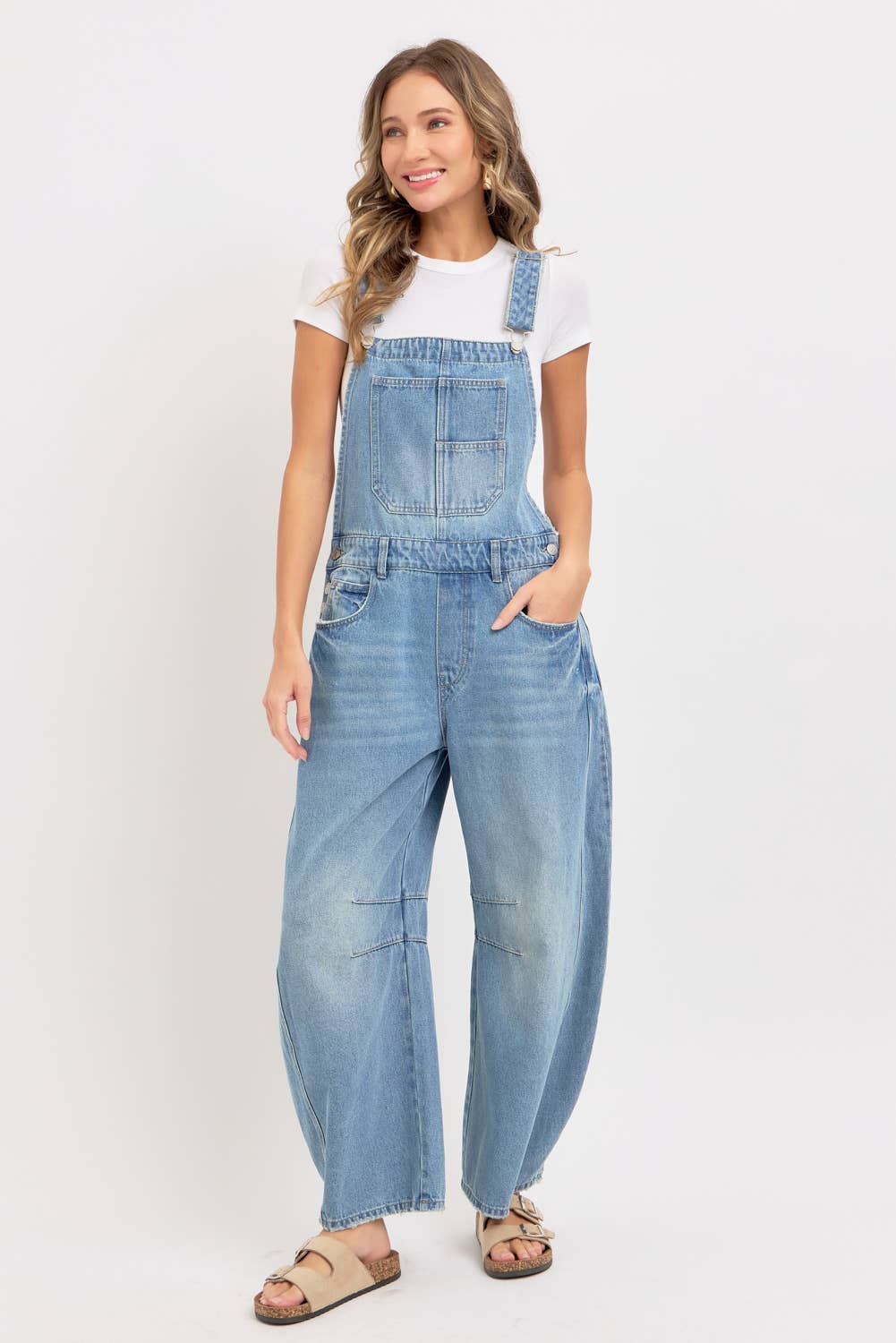 Barrel-Leg Denim Overalls
