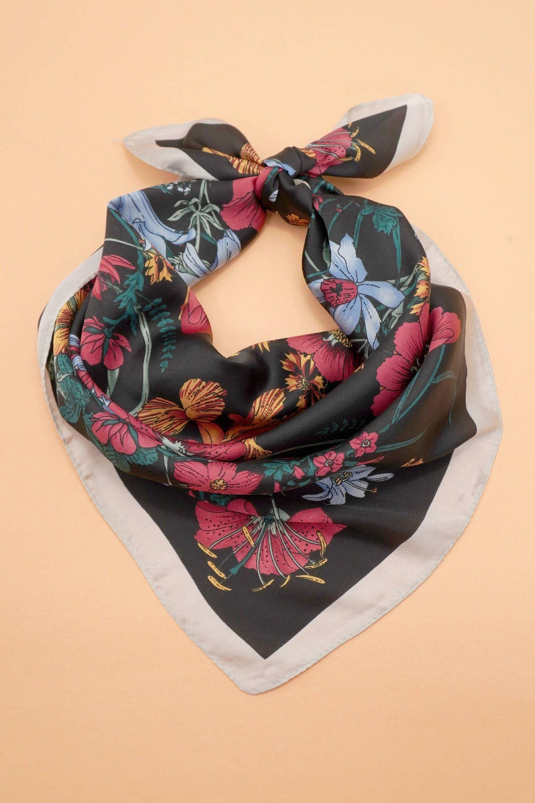 Deep Navy Floral Print Bandana Scarf