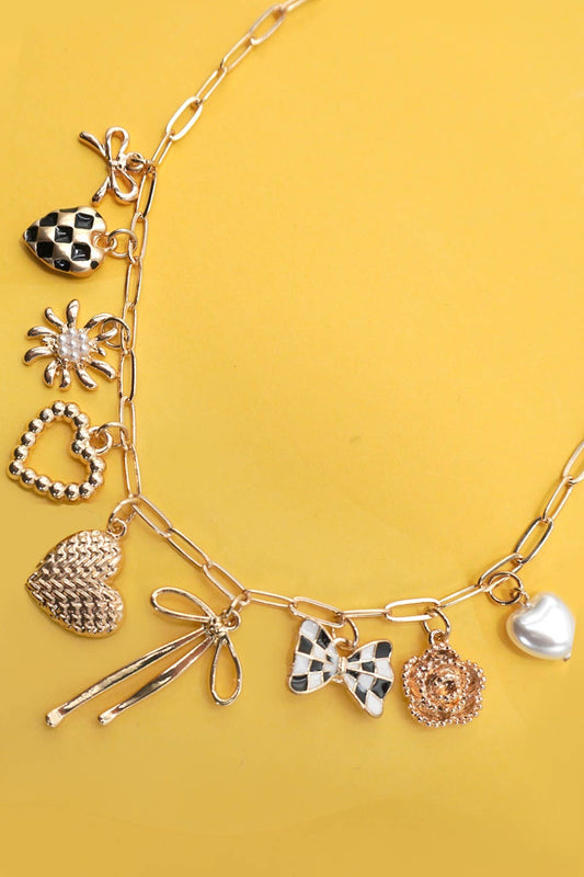 Charm Necklace Checkered Bow