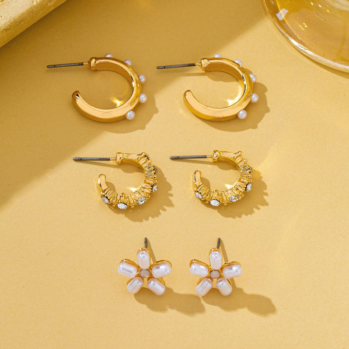 Pearl Floral Stud &amp; Hoop Trio