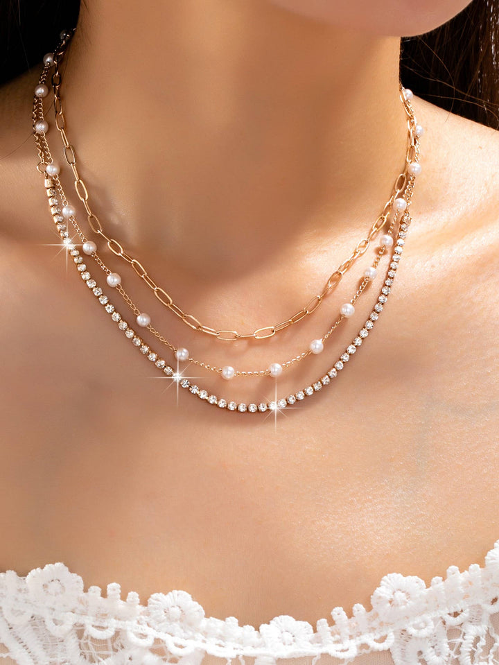 Pearl &amp; Rhinestone Layered Necklace