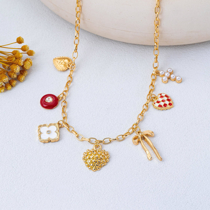 Heart Bow Cross Checker heart Charm Necklace