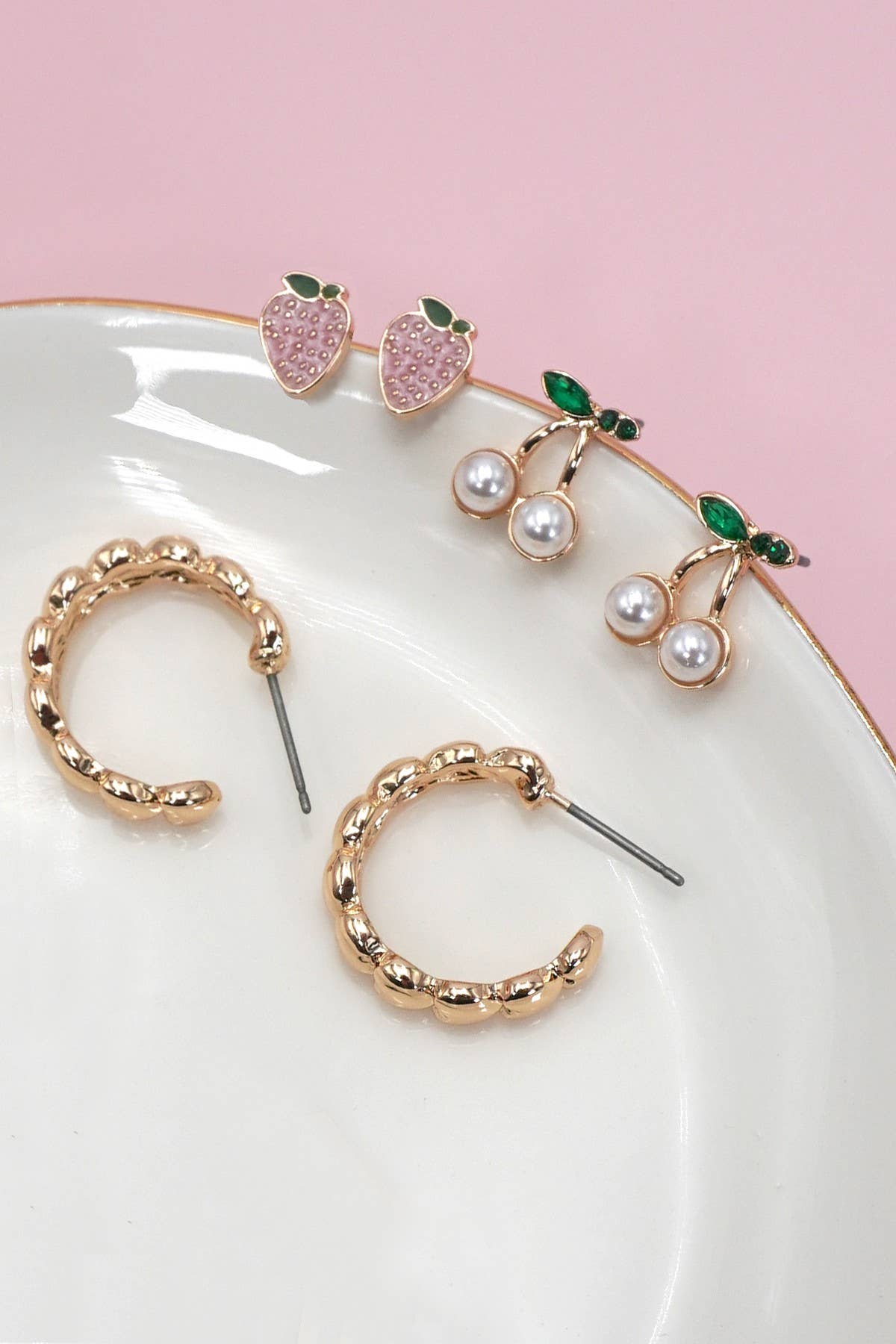 CHERRY STRAWBERRY STUD HOOP SET