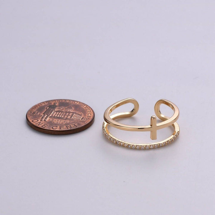 Double Layer Sideway Cross Statement Ring