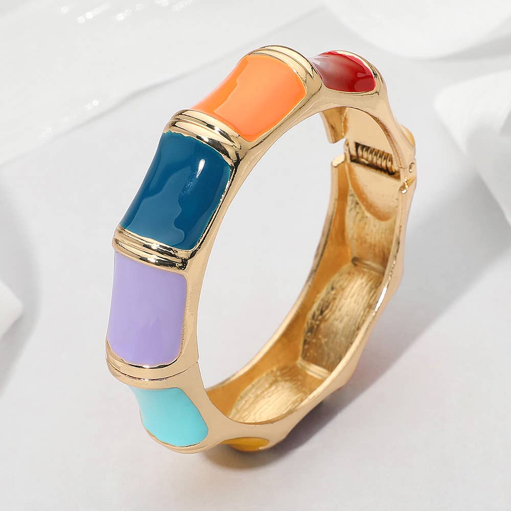 Becca - Bamboo Shape Hinged Bangle Bracelet