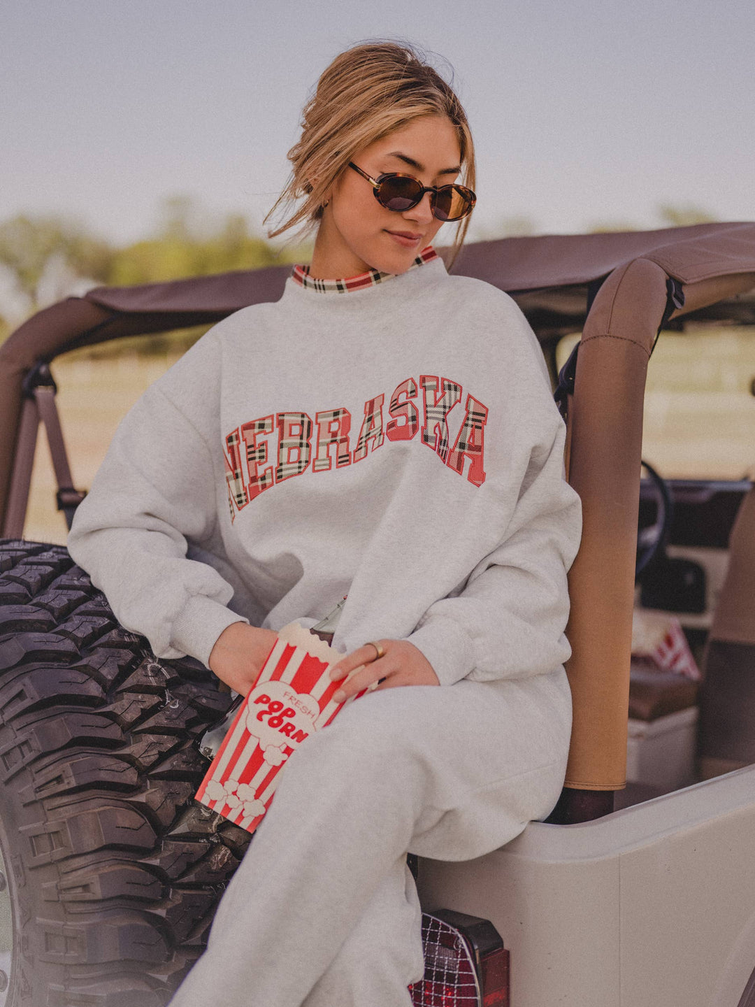 Nebraska Huskers Plaid Gray Mock Neck