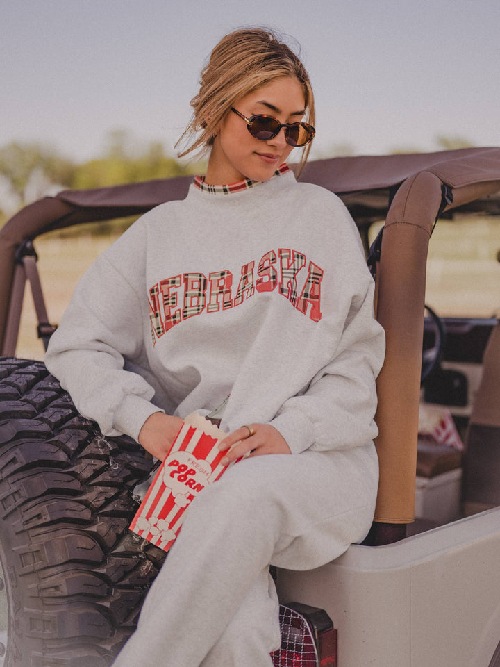 Nebraska Huskers Plaid Gray Mock Neck