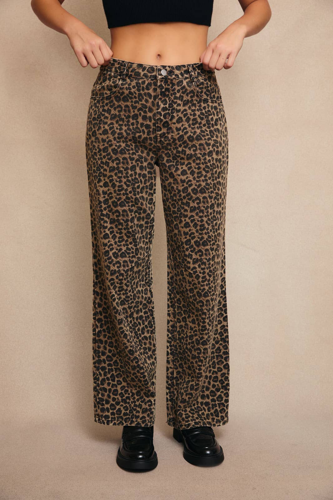Mid Rise Leopard Print Boyfriend Jeans