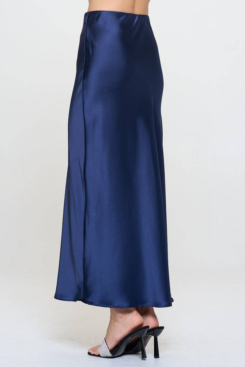 Silky Satin Maxi Skirt: Navy
