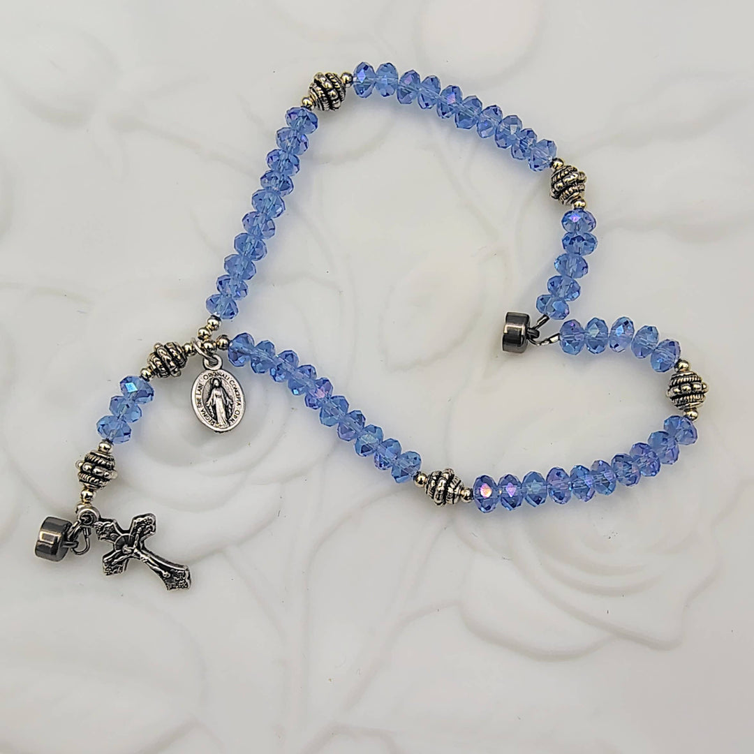 Light Blue Ab Crystal Wrist Rosary