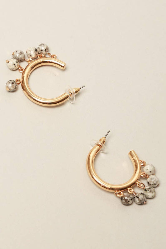 Stone Dangle Drop Metal Hoop Earrings