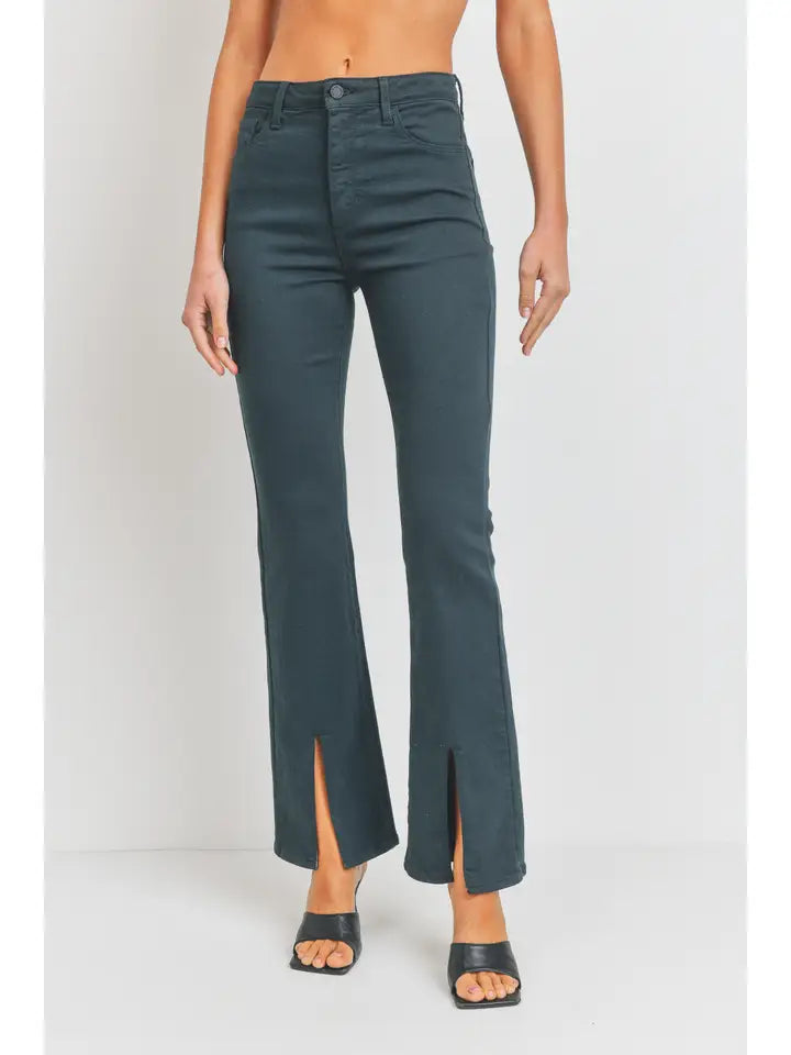 Emrald - High Rise Front Slit Flare JUST BLACK DENIM