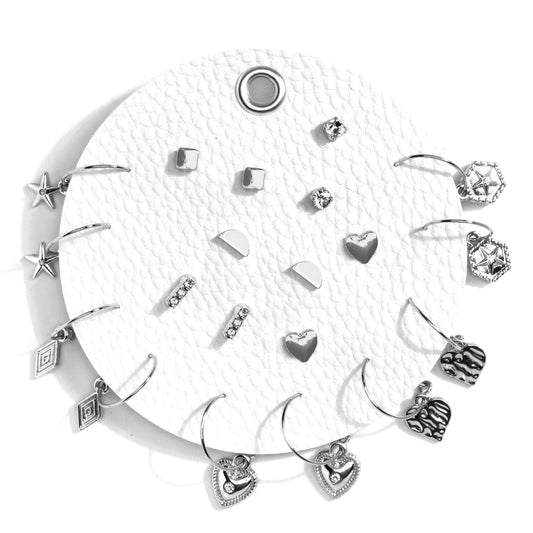 Set Of 10 Studs and Wire Hoops Gift Set: SiLVER