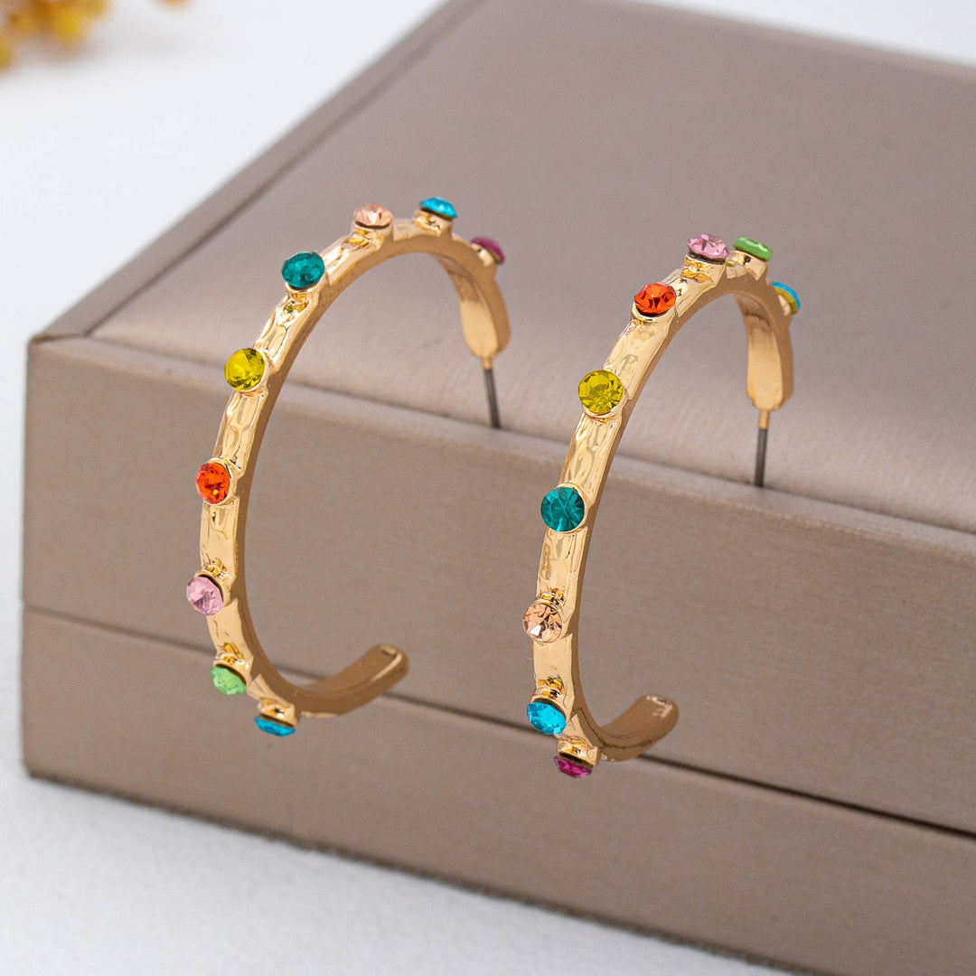Multi Color Gemstone Hoop Earrings