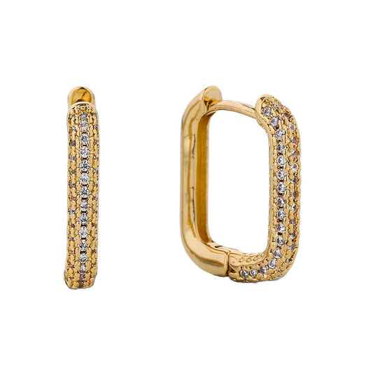 14K Gold-Dipped CZ Rectangular Huggie Earring