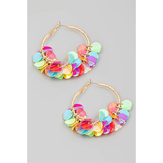 Shiny Multi Sequin Hoop Earrings: Multi Color