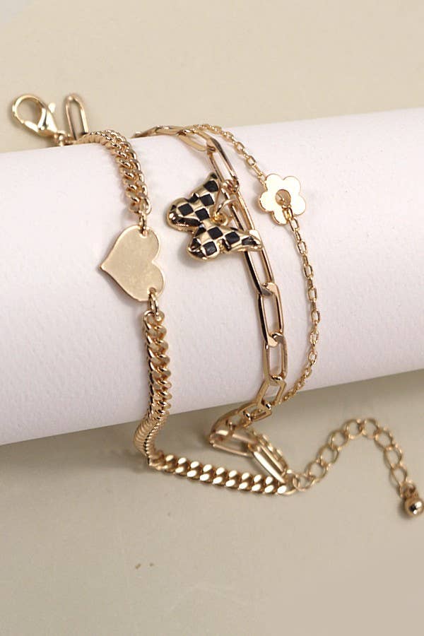 Multi-Layer Butterfly & Heart Charm Bracelet