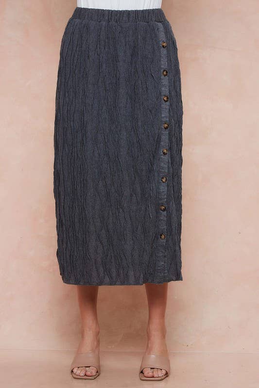 Charcoal Grace Pleated Button Skirt