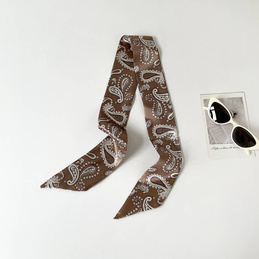 Vintage Paisley Print Satin Skinny Neck Tie Scarf