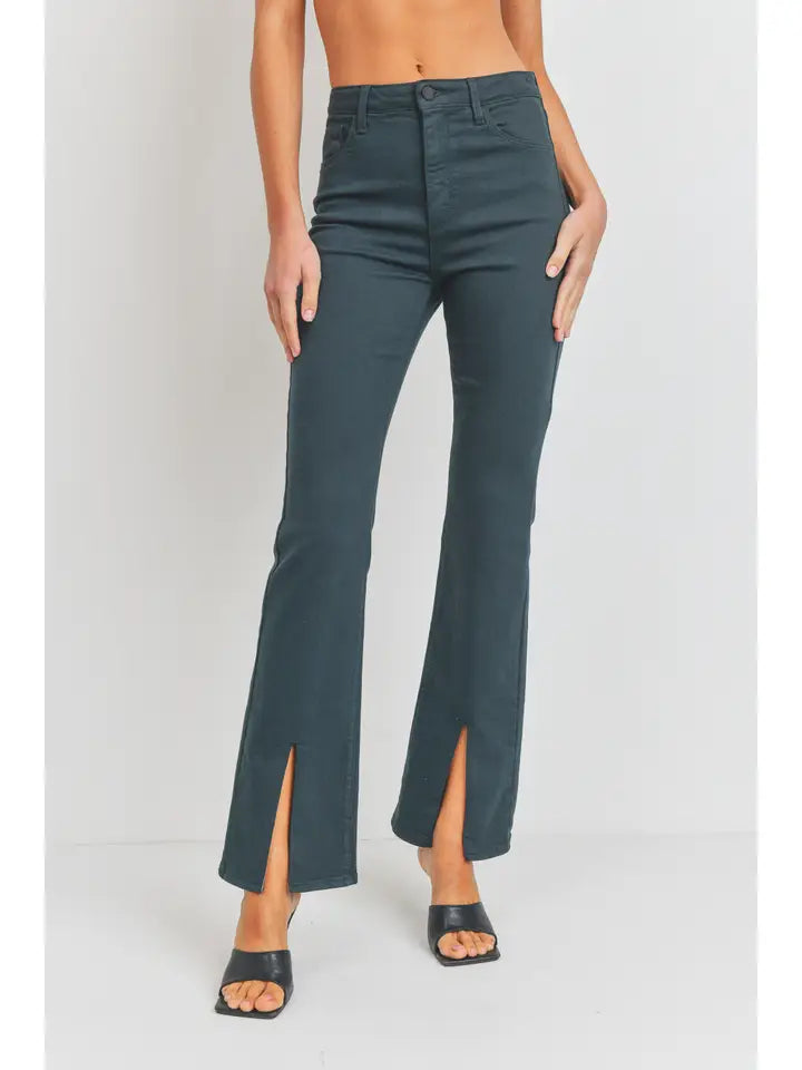 Emrald - High Rise Front Slit Flare JUST BLACK DENIM