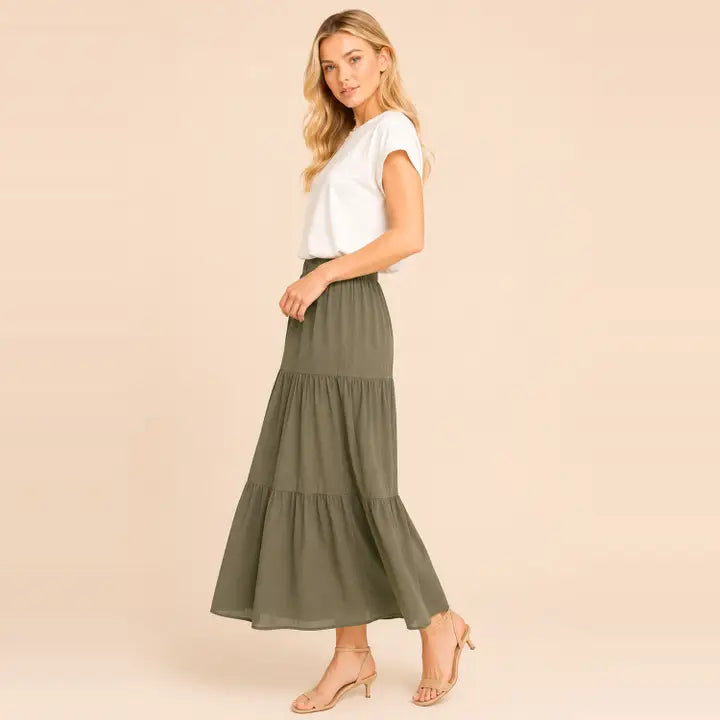 Olive Tiered Maxi Skirt
