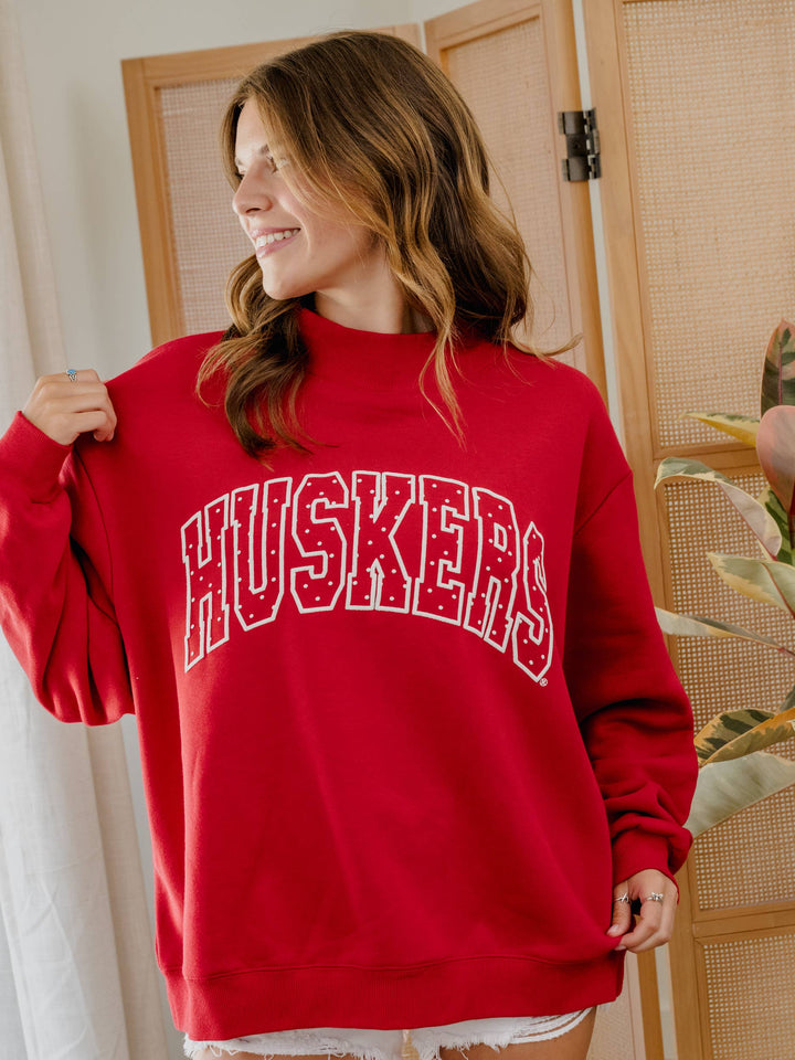 Nebraska Huskers Polka Dot Puff Wknd Mock Neck Sweatshirt