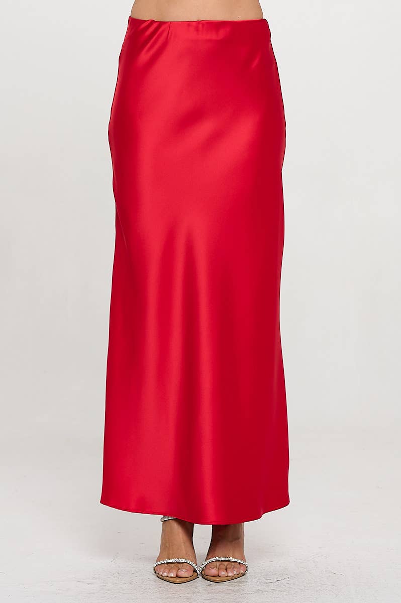 Silky Satin Maxi Skirt: Red
