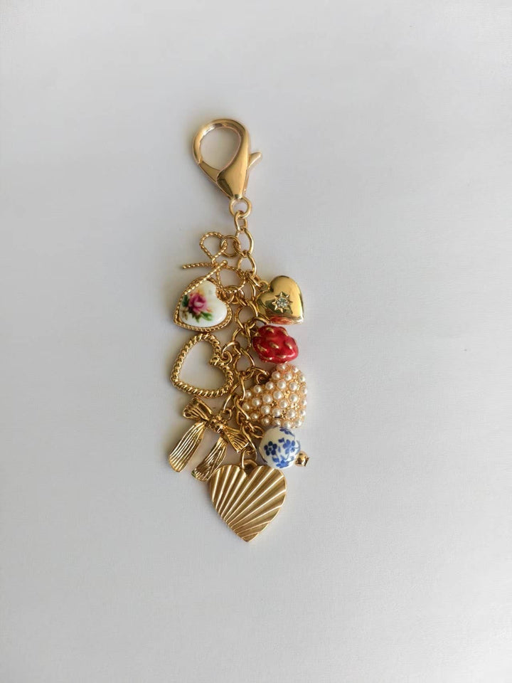 Porcelain Bows, Heart, Strawberry Bag Charm