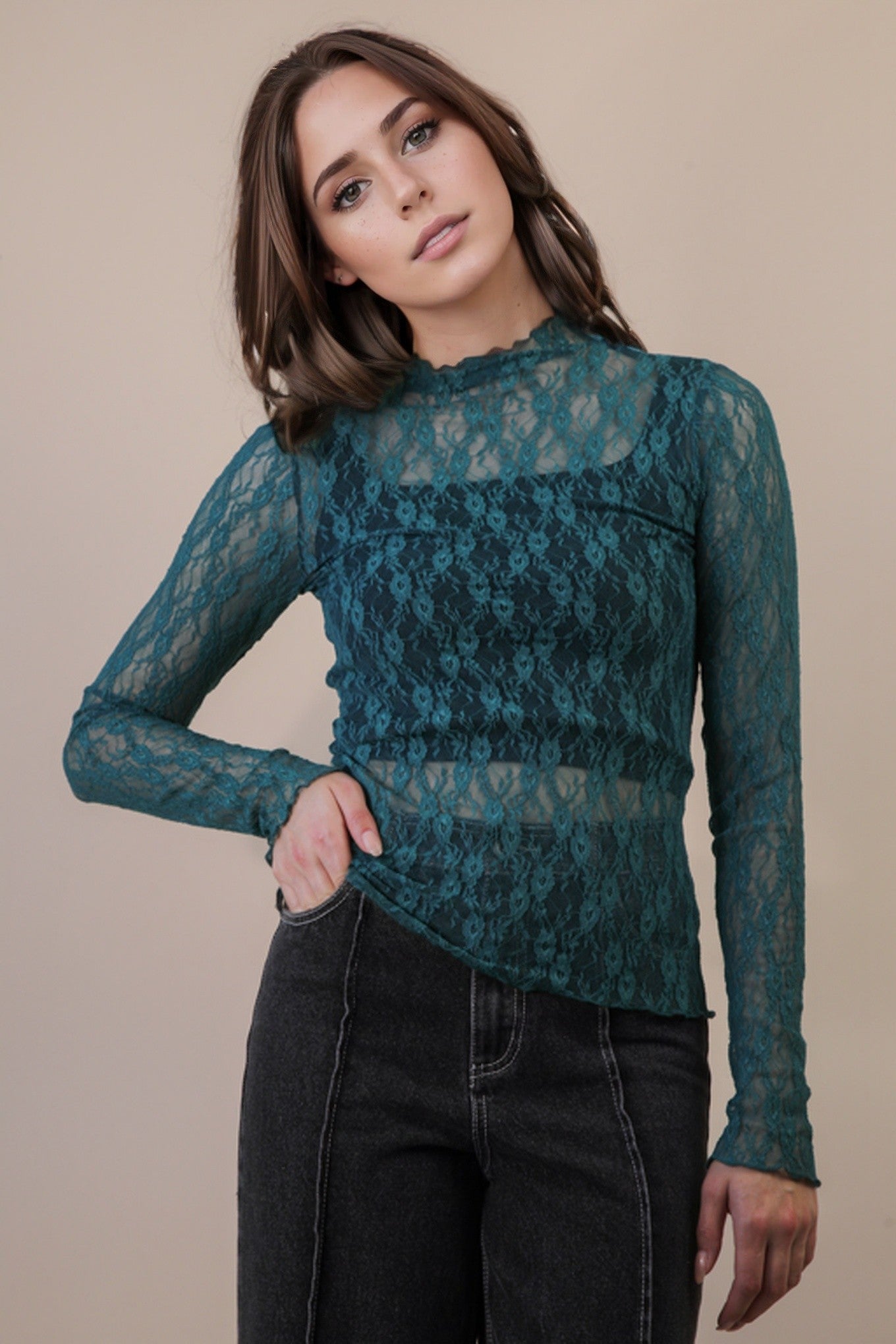 Lace Mesh Long Sleeve
