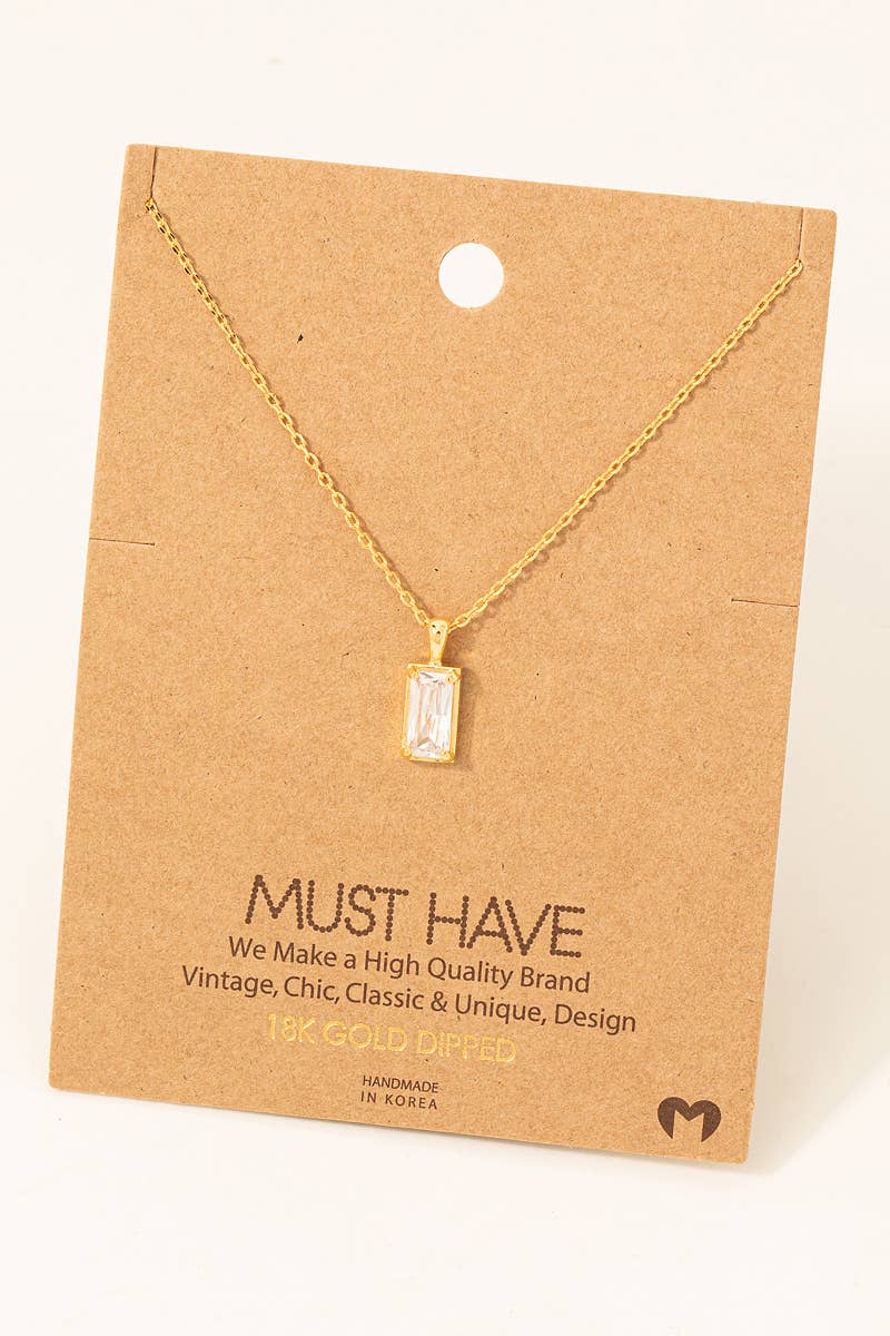 Baguette Drop Charm Necklace: Gold