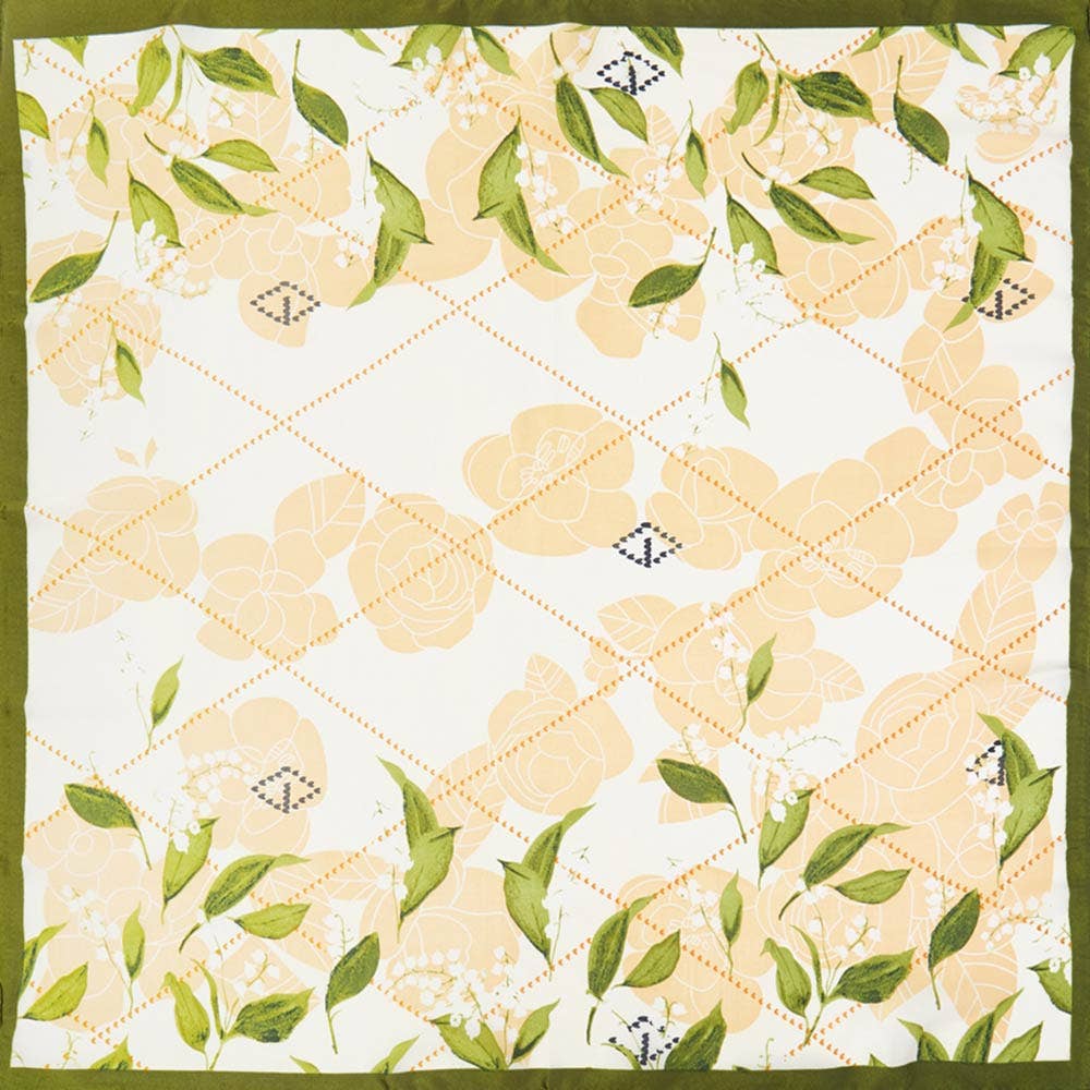 Floral Geometric Pattern Printed Square Silky Satin Bandana Scarf