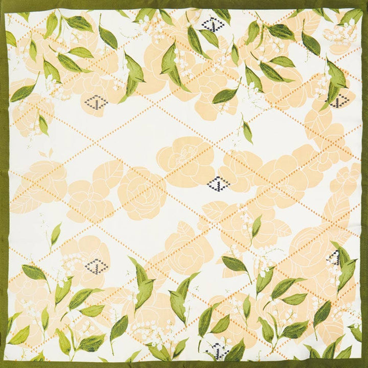 Floral Geometric Pattern Printed Square Silky Satin Bandana Scarf