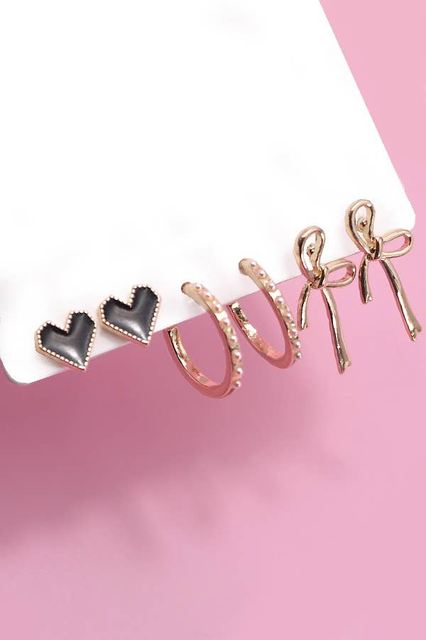 Trio Bow &amp; Hoop Earrings