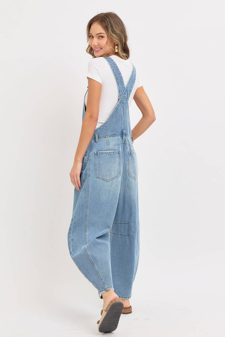 Barrel-Leg Denim Overalls