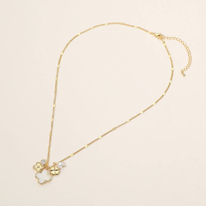 Mother of Pearl Quatrefoil Floral Pearl Charm Necklace