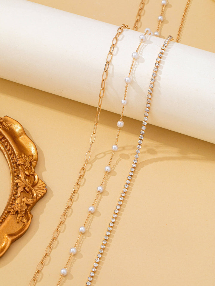 Pearl &amp; Rhinestone Layered Necklace